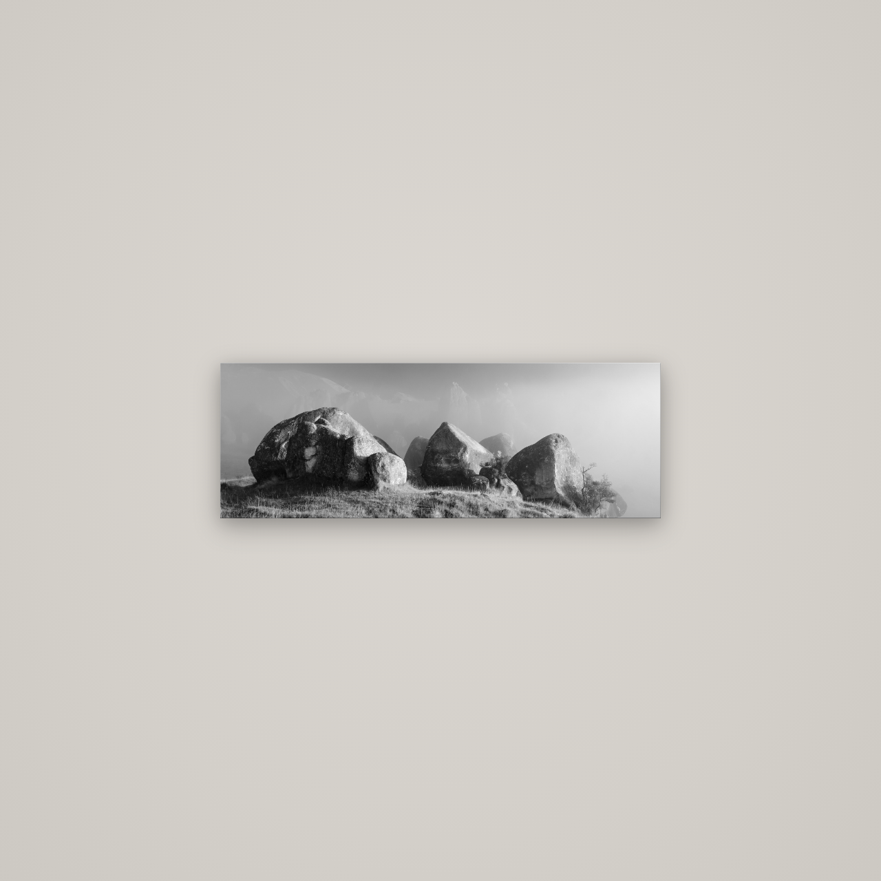 Sentinels in the Mist, Castle Hill — No frame, 68×24 cm. New Zealand fine art wall art by Stephen Milner.