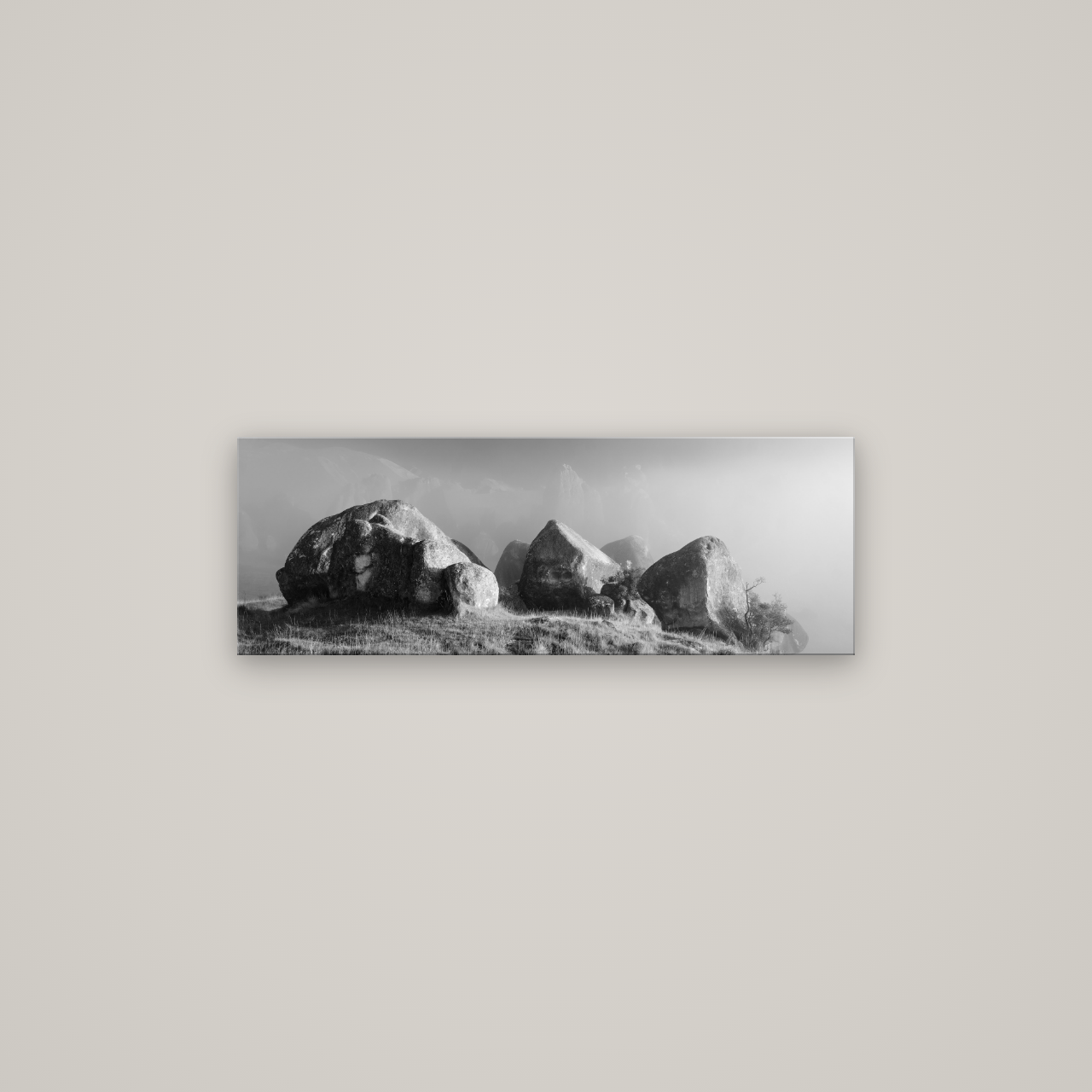 Sentinels in the Mist, Castle Hill — No frame, 85×30 cm. New Zealand fine art wall art by Stephen Milner.
