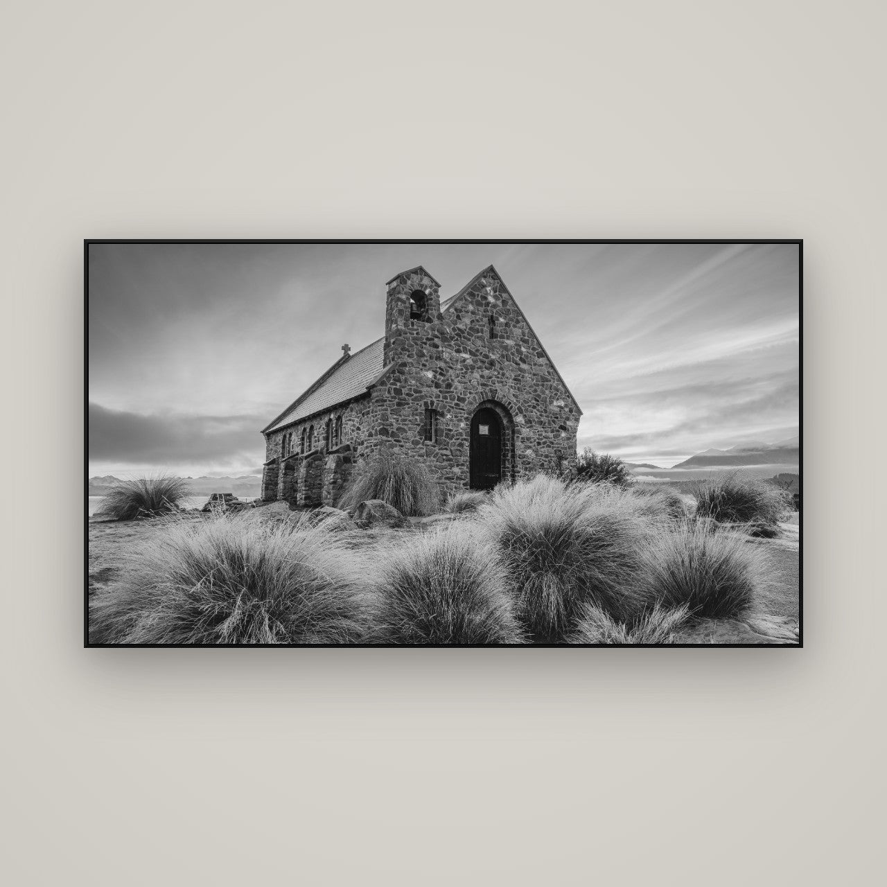 Shepherd's Delight, Lake Takapō — ArtBox Black, 160×90 cm. New Zealand fine art wall art by Stephen Milner.