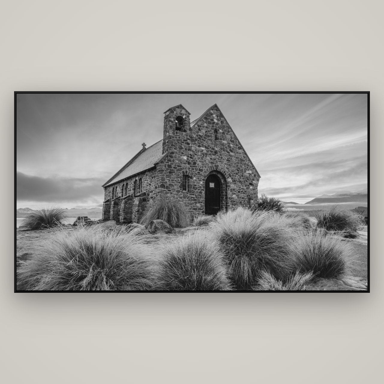Shepherd's Delight, Lake Takapō — ArtBox Black, 196×110 cm. New Zealand fine art wall art by Stephen Milner.