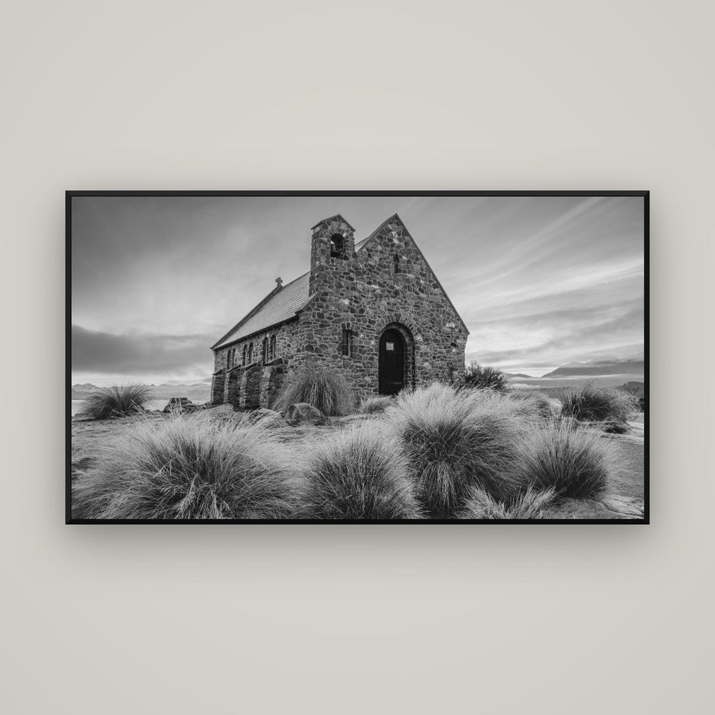 Shepherd's Delight, Lake Takapō — Basel Black Matte, 160×90 cm. New Zealand fine art wall art by Stephen Milner.