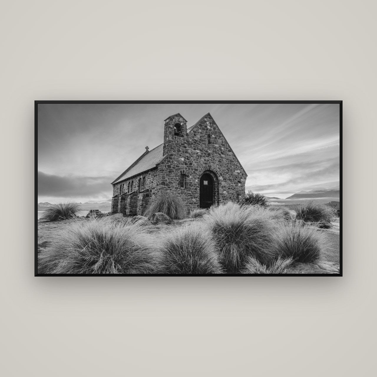 Shepherd's Delight, Lake Takapō — Basel Black, 160×90 cm. New Zealand fine art wall art by Stephen Milner.
