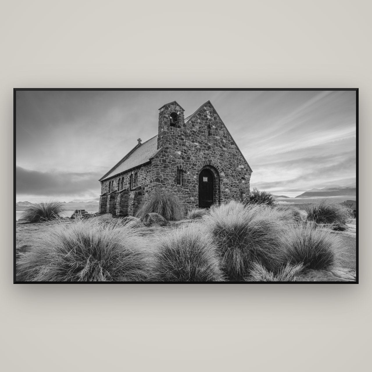 Shepherd's Delight, Lake Takapō — Basel Black, 196×110 cm. New Zealand fine art wall art by Stephen Milner.