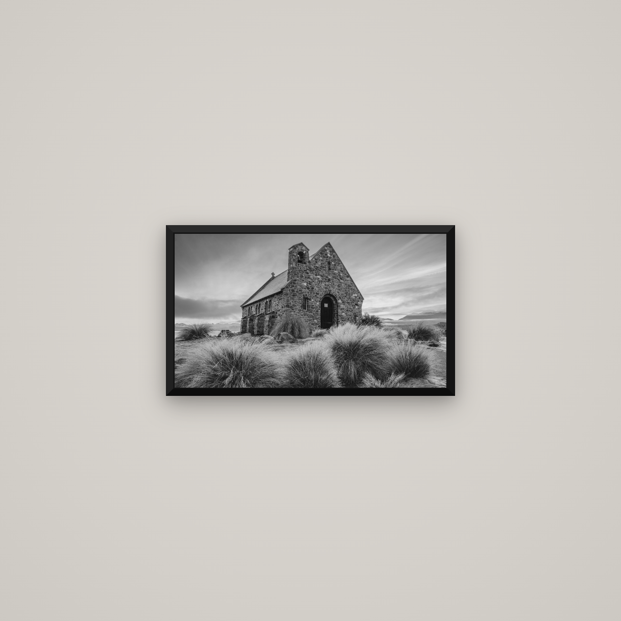 Shepherd's Delight, Lake Takapō — Basel Black Matte, 53×30 cm. New Zealand fine art wall art by Stephen Milner.