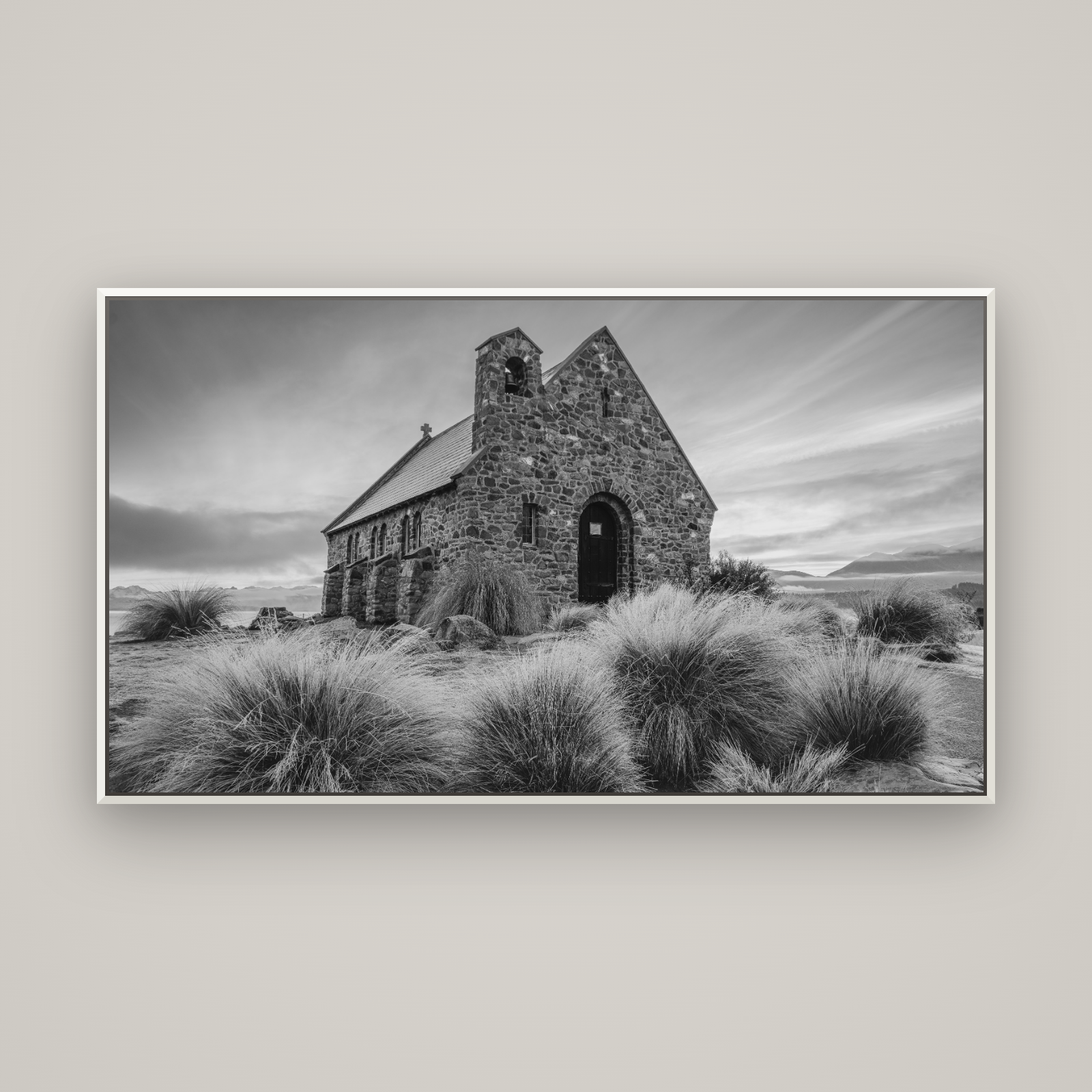 Shepherd's Delight, Lake Takapō — Basel White, 160×90 cm. New Zealand fine art wall art by Stephen Milner.