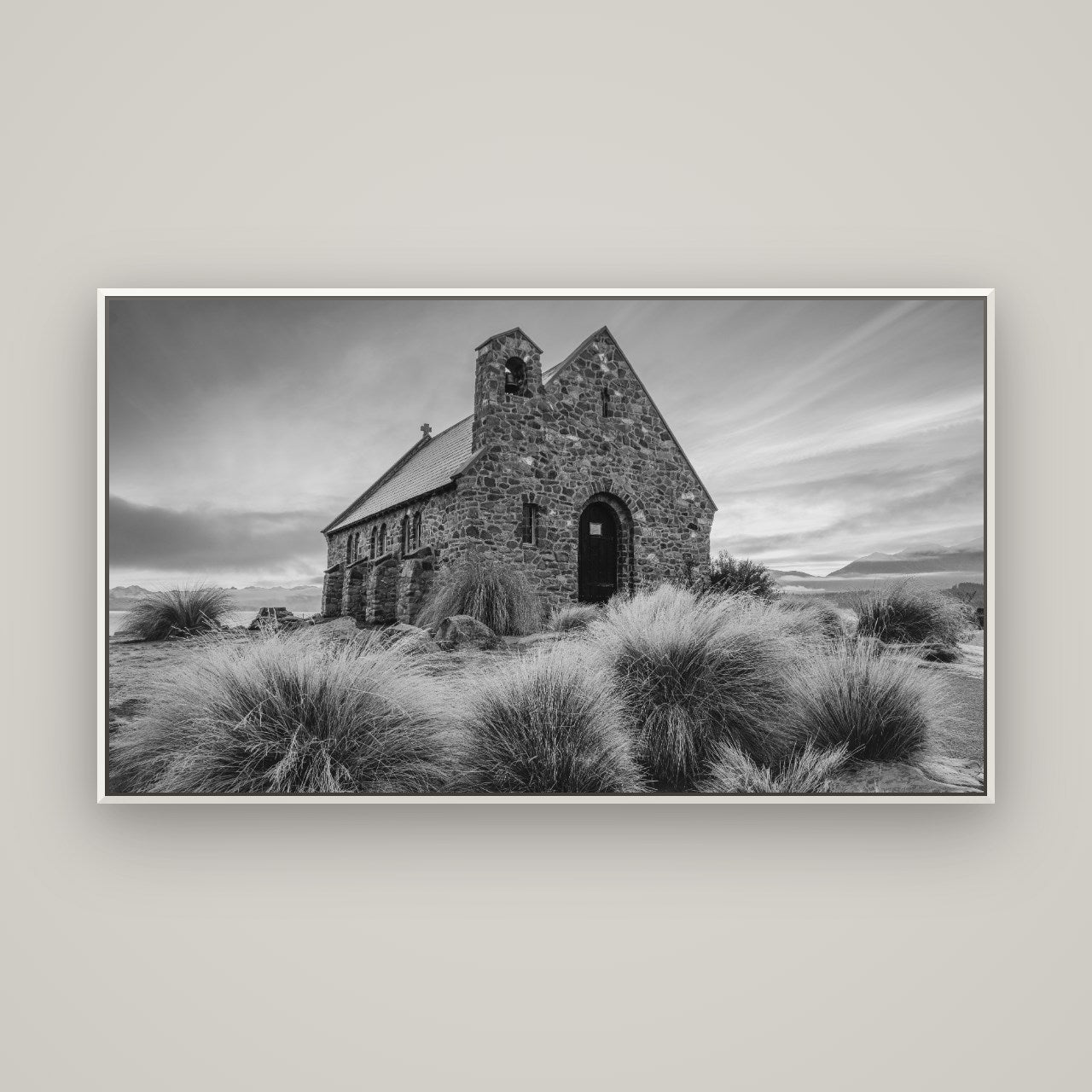 Shepherd's Delight, Lake Takapō — Basel White, 160×90 cm. New Zealand fine art wall art by Stephen Milner.