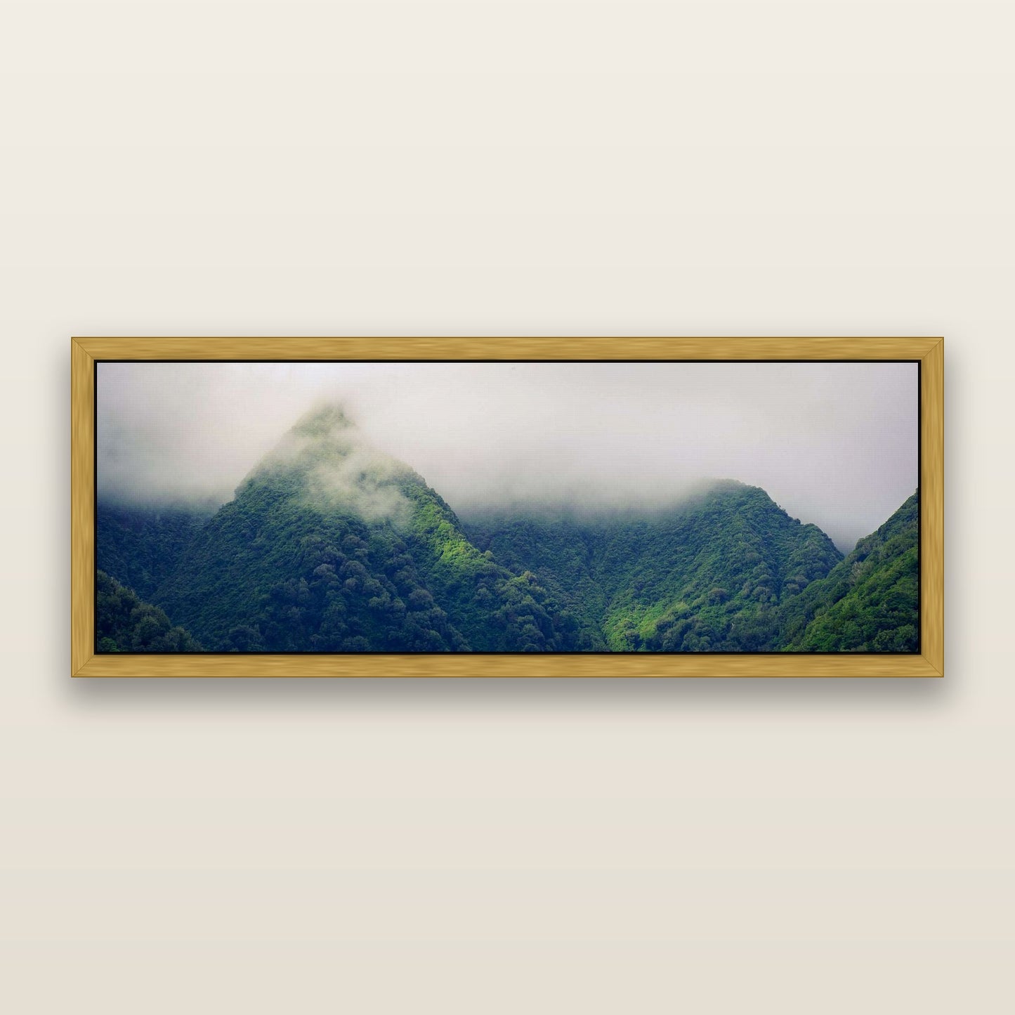 Shrouded in Mystery, West Coast — framed metallic canvas print, Antique Gold frame. New Zealand fine art landscape wall art by Stephen Milner.