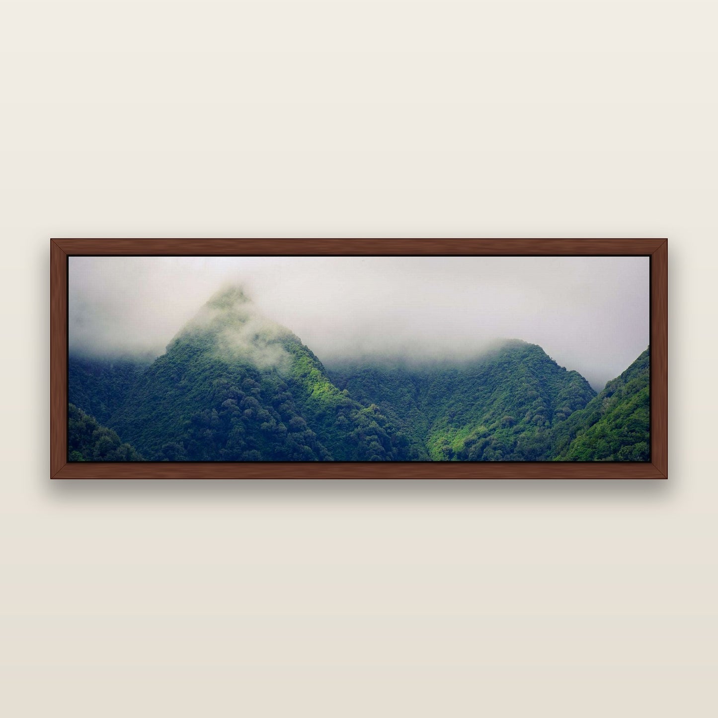 Shrouded in Mystery, West Coast — framed metallic canvas print, Brown frame. New Zealand fine art landscape wall art by Stephen Milner.