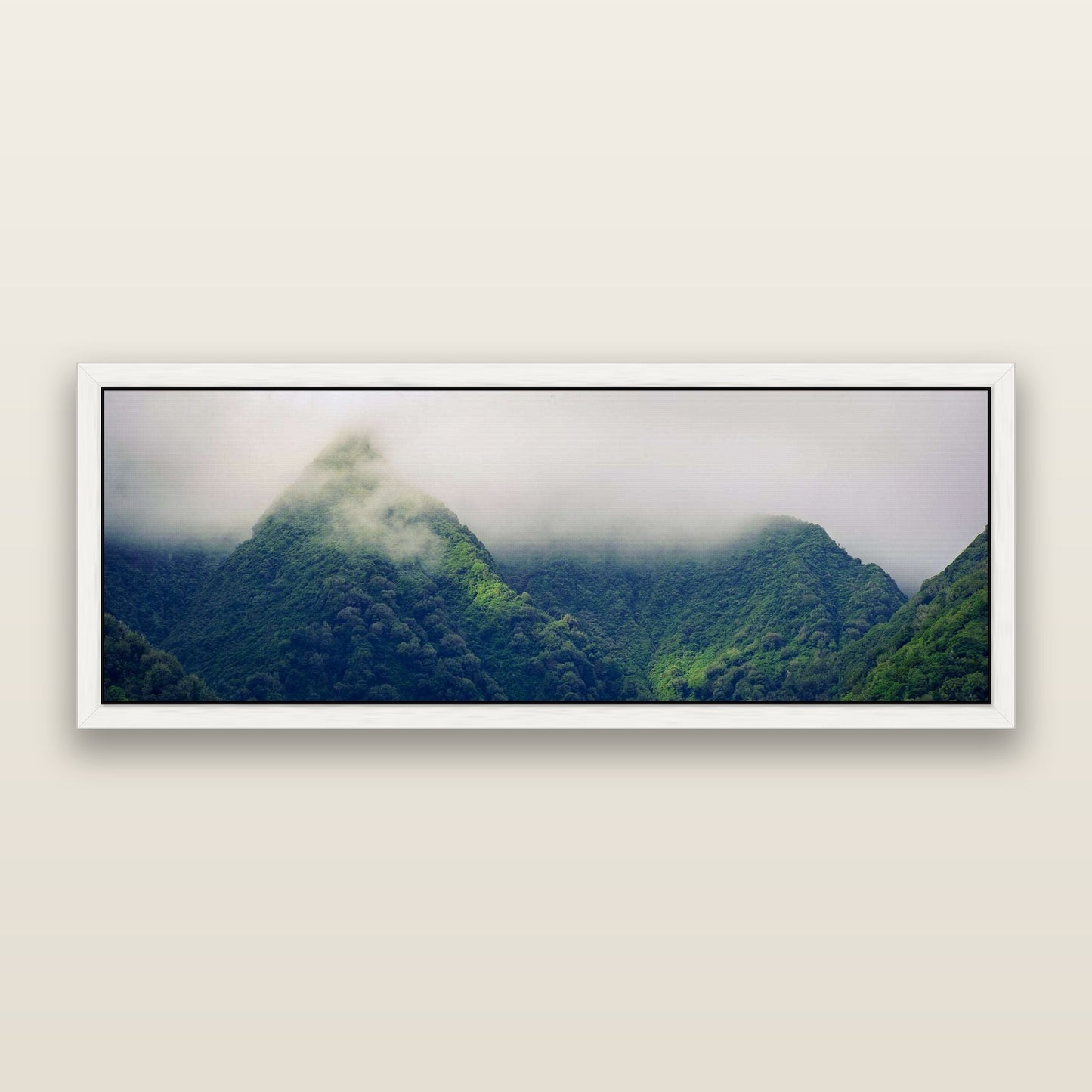 Shrouded in Mystery, West Coast — framed metallic canvas print, White frame. New Zealand fine art landscape wall art by Stephen Milner.