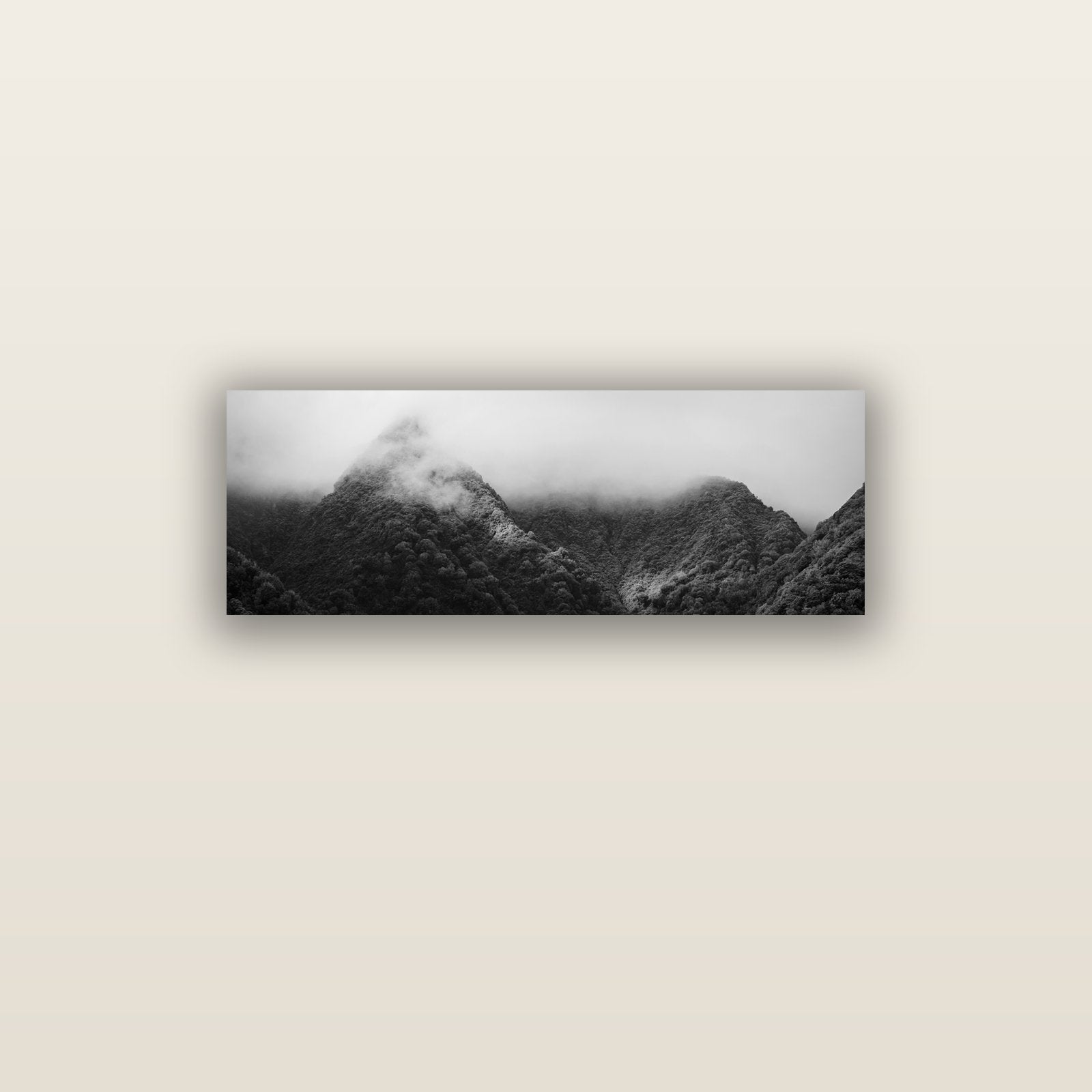 Shrouded in Mystery, West Coast — acrylic glass print, 91 × 30 cm. New Zealand fine art landscape wall art by Stephen Milner.