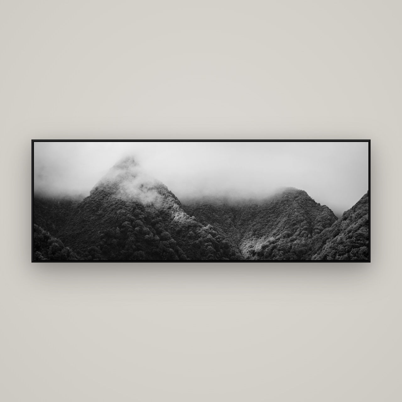 Shrouded in Mystery, West Coast — ArtBox Black, 170×60 cm. New Zealand fine art wall art by Stephen Milner.