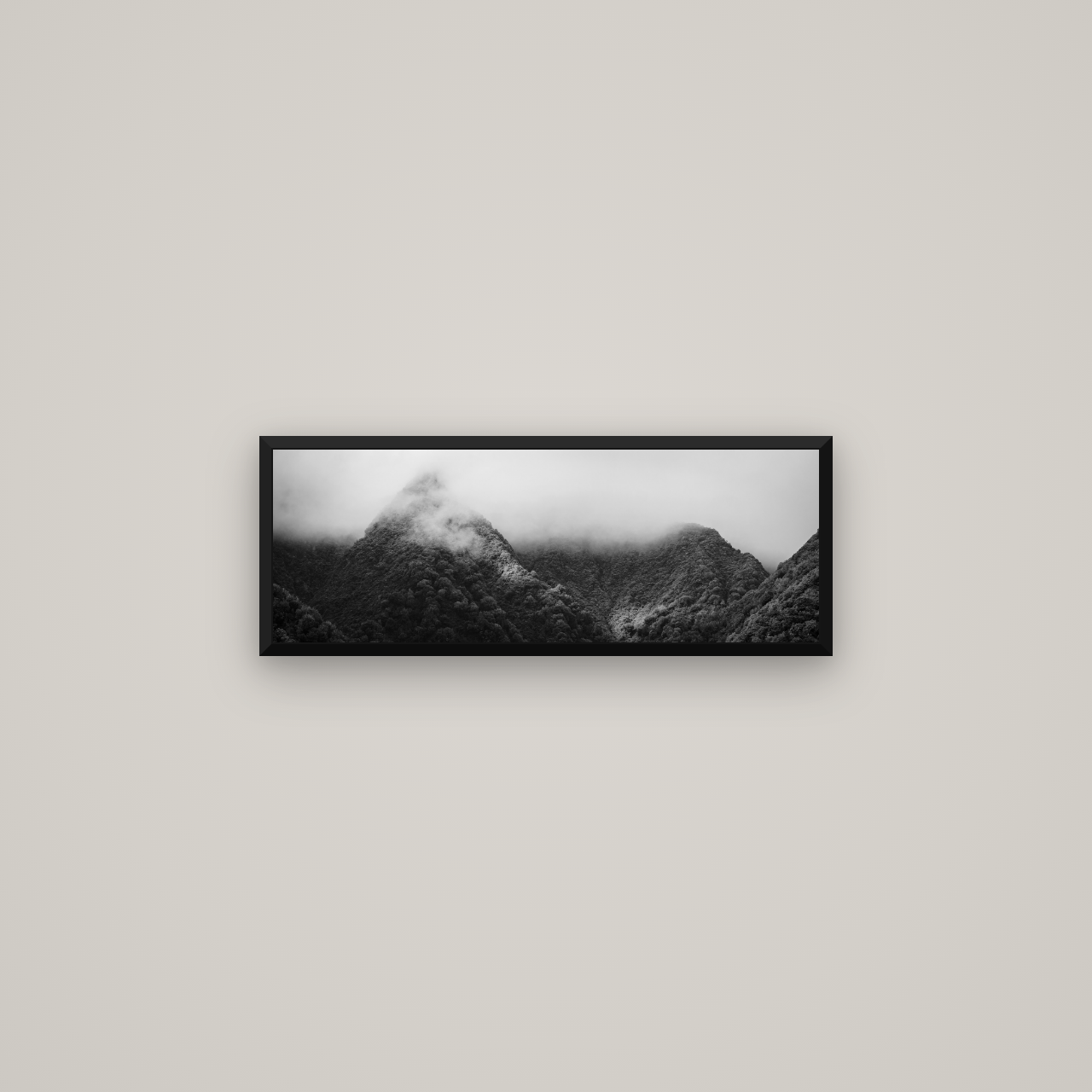 Shrouded in Mystery, West Coast — Basel Black Matte, 68×24 cm. New Zealand fine art wall art by Stephen Milner.