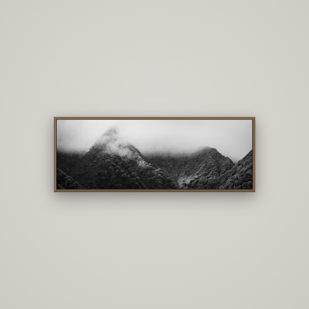 Shrouded in Mystery, West Coast, Basel Walnut, 113×40 cm. New Zealand fine art wall art by Stephen Milner.