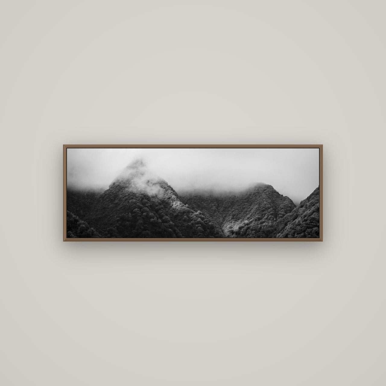 Shrouded in Mystery, West Coast, Basel Walnut, 113×40 cm. New Zealand fine art wall art by Stephen Milner.
