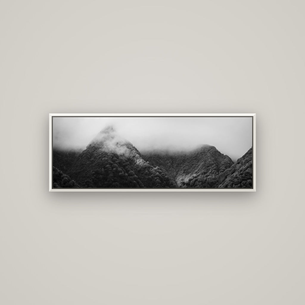 Shrouded in Mystery, West Coast — Basel White, 113×40 cm. New Zealand fine art wall art by Stephen Milner.