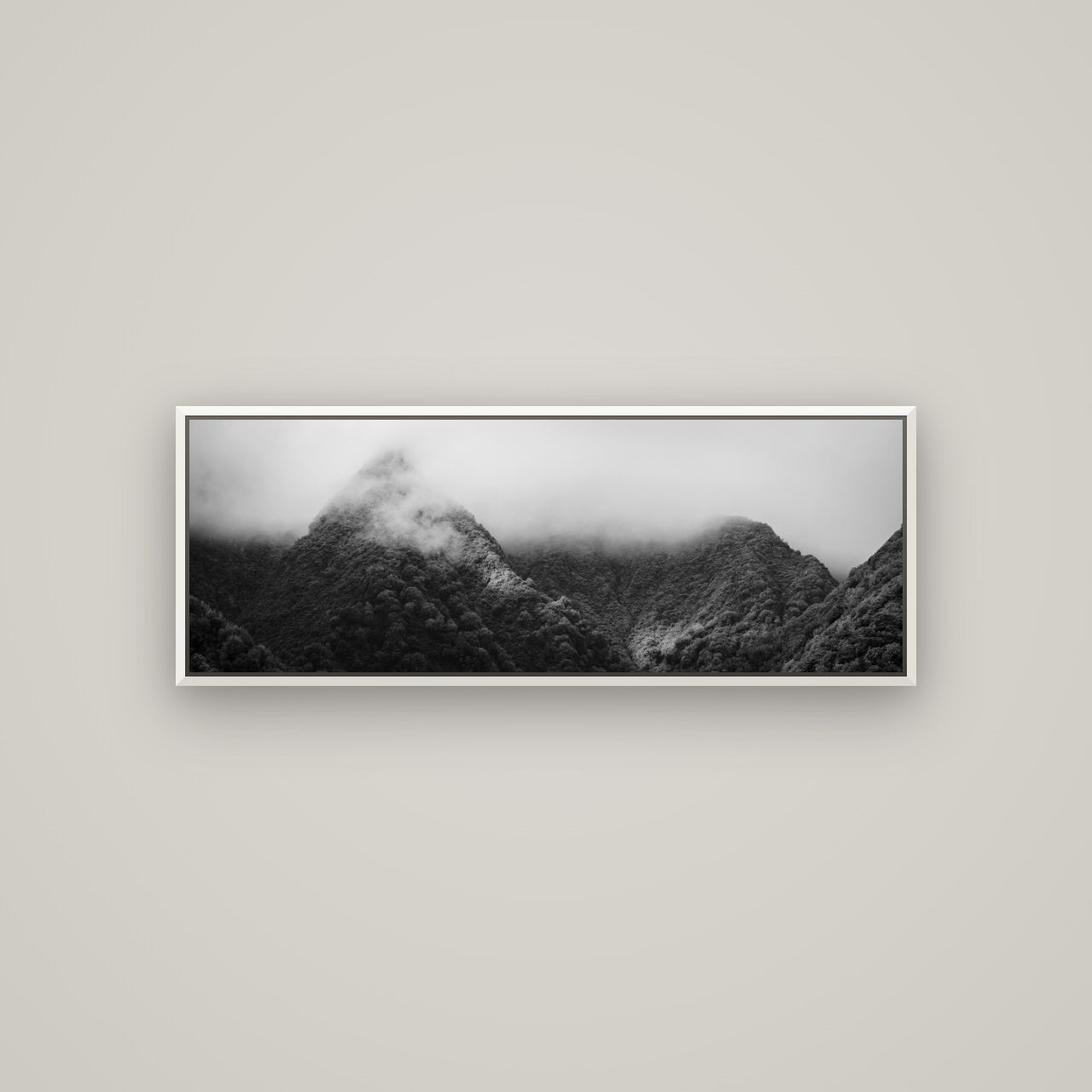 Shrouded in Mystery, West Coast — Basel White, 113×40 cm. New Zealand fine art wall art by Stephen Milner.