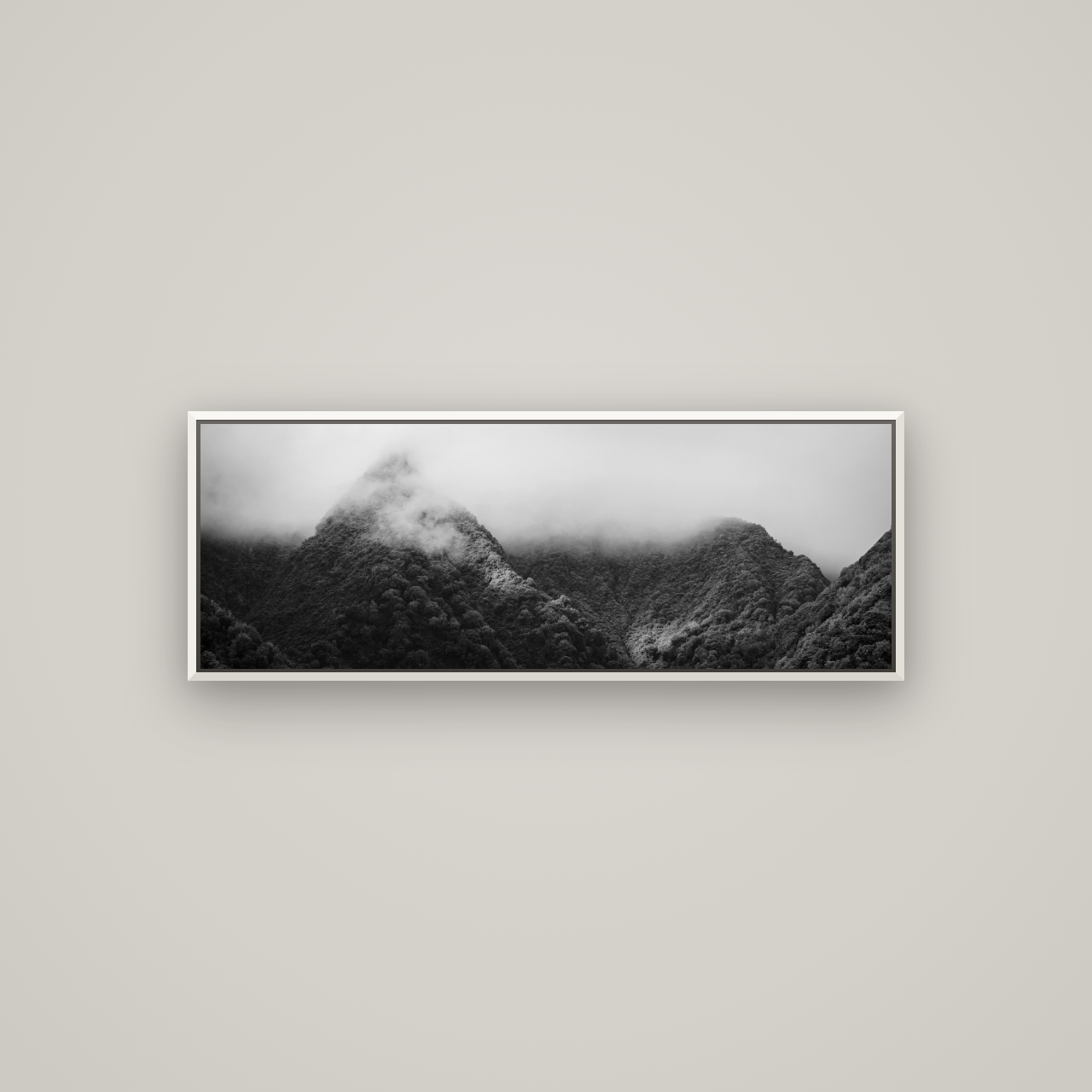 Shrouded in Mystery, West Coast — Basel White, 113×40 cm. New Zealand fine art wall art by Stephen Milner.