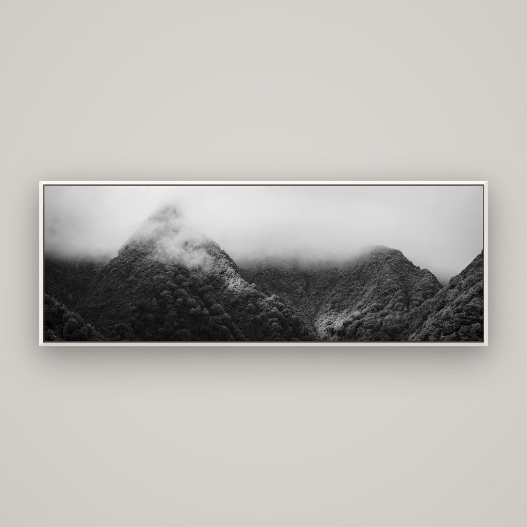 Shrouded in Mystery, West Coast — Basel White, 170×60 cm. New Zealand fine art wall art by Stephen Milner.