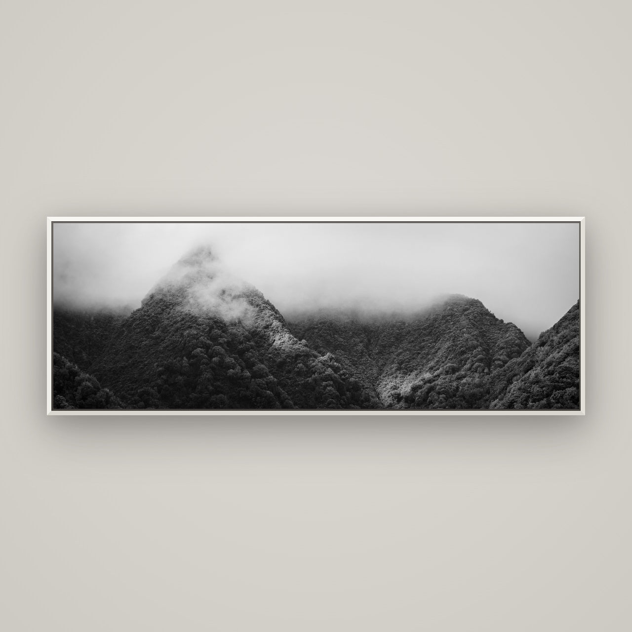 Shrouded in Mystery, West Coast — Basel White, 170×60 cm. New Zealand fine art wall art by Stephen Milner.