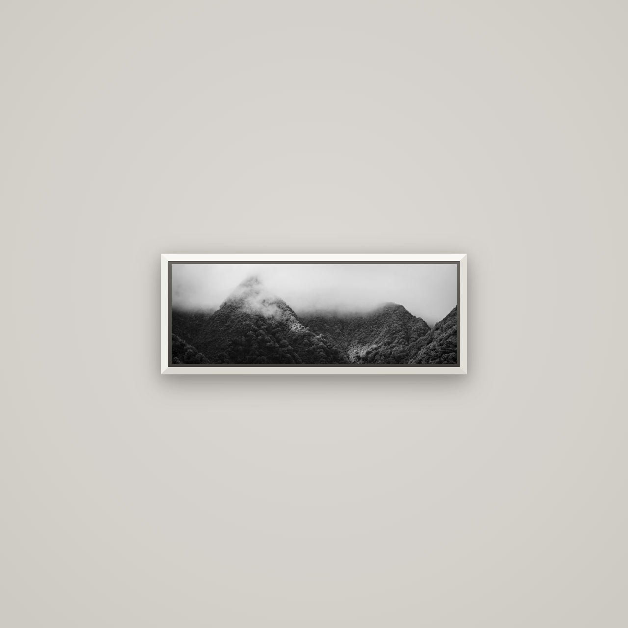 Shrouded in Mystery, West Coast — Basel White, 57×20 cm. New Zealand fine art wall art by Stephen Milner.