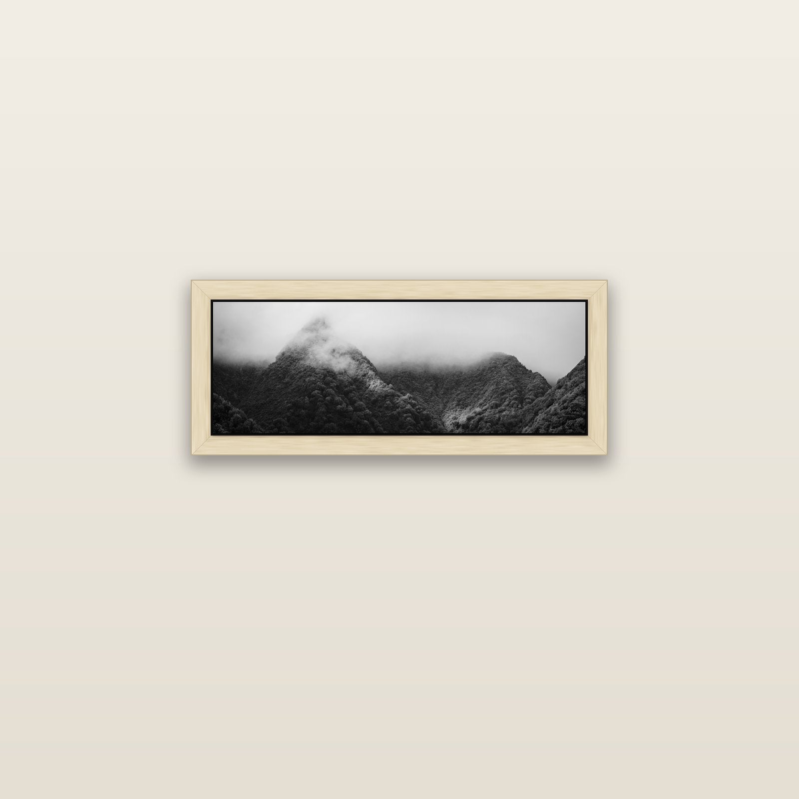 Shrouded in Mystery, West Coast — natural float frame canvas, 71 × 25 cm. New Zealand fine art landscape wall art by Stephen Milner.