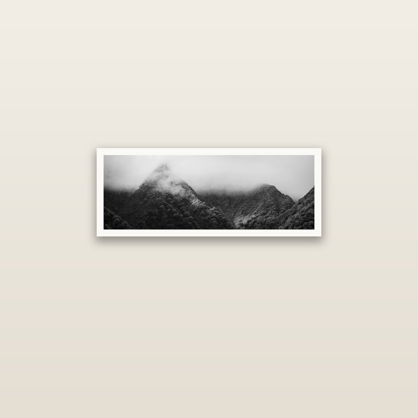 Shrouded in Mystery, West Coast — Hahnemühle fine art print, 76 × 25 cm. New Zealand fine art landscape photography by Stephen Milner.