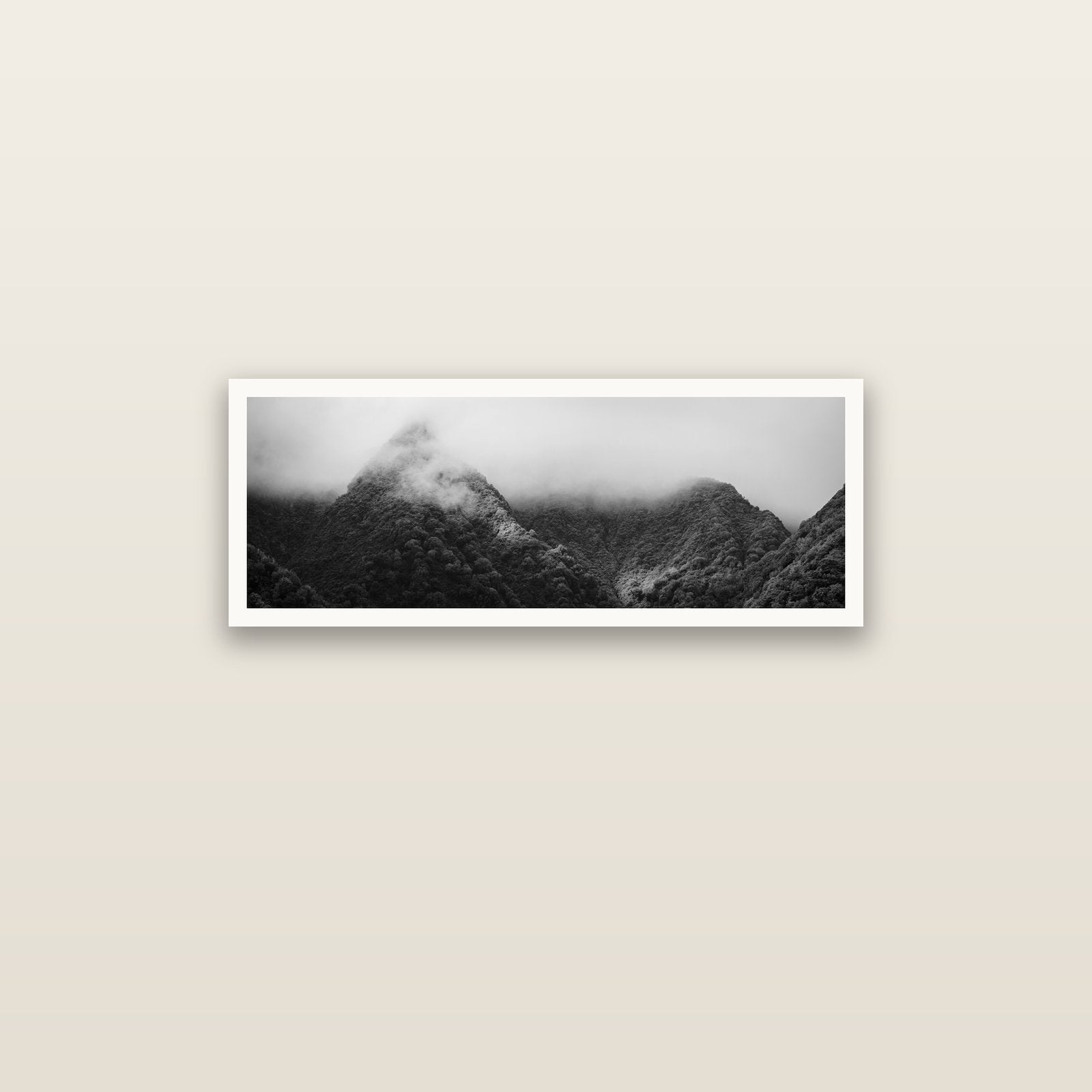 Shrouded in Mystery, West Coast — Hahnemühle fine art print, 90 × 30 cm. New Zealand fine art landscape photography by Stephen Milner.