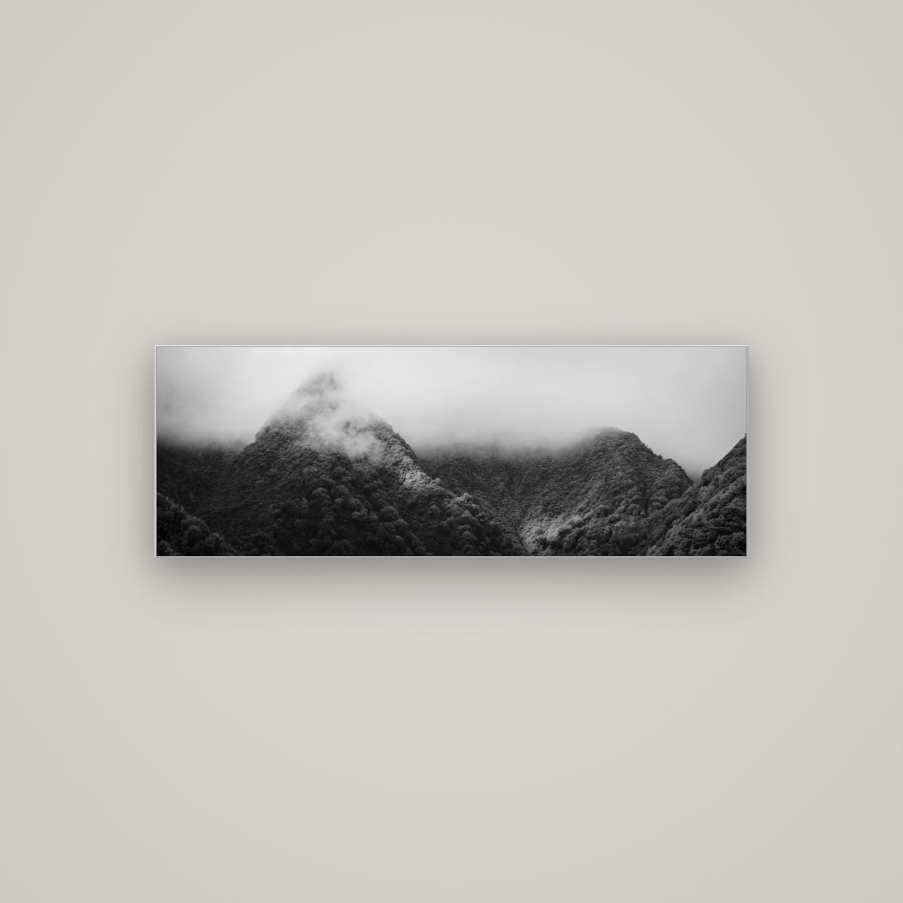Shrouded in Mystery, West Coast — Slimline Silver, 113×40 cm. New Zealand fine art wall art by Stephen Milner.