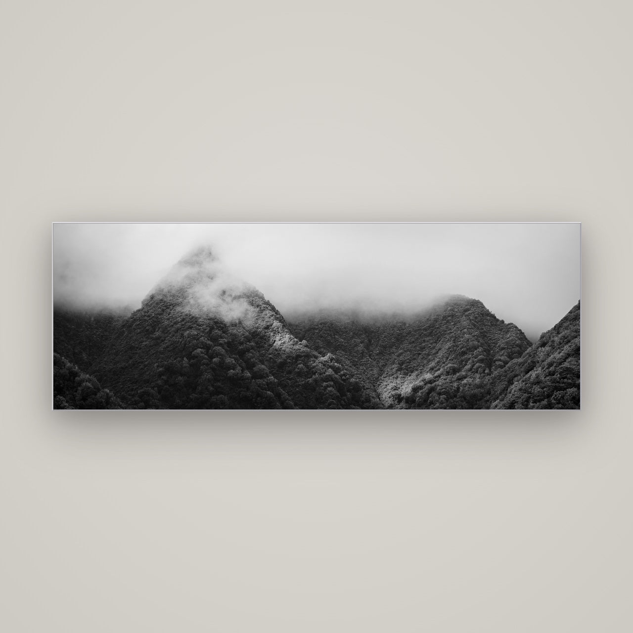 Shrouded in Mystery, West Coast — Slimline Silver, 170×60 cm. New Zealand fine art wall art by Stephen Milner.