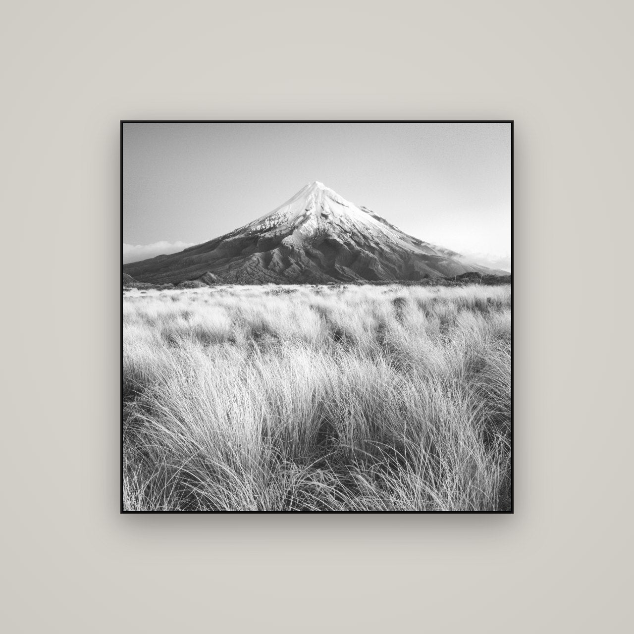 Silent Point, Mount Taranaki — ArtBox Black, 100×100 cm. New Zealand fine art wall art by Stephen Milner.