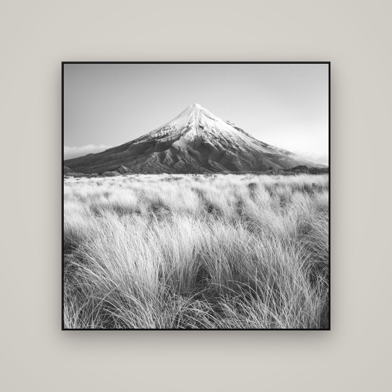 Silent Point, Mount Taranaki — ArtBox Black, 120×120 cm. New Zealand fine art wall art by Stephen Milner.