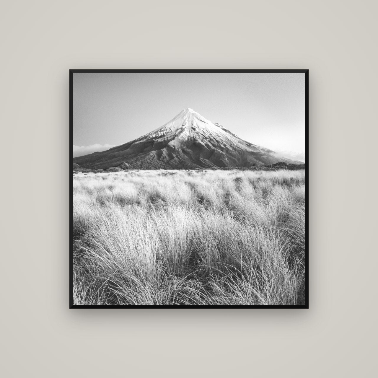 Silent Point, Mount Taranaki — Basel Black, 100×100 cm. New Zealand fine art wall art by Stephen Milner.