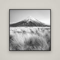 Silent Point, Mount Taranaki — Basel Black, 120×120 cm. New Zealand fine art wall art by Stephen Milner.