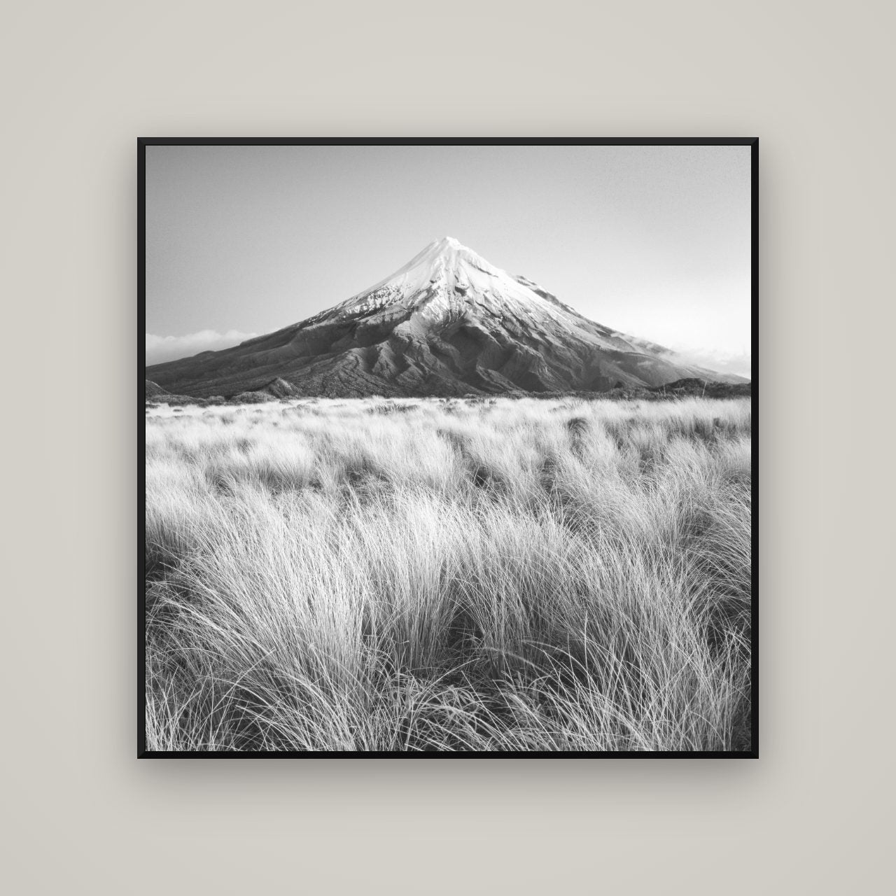 Silent Point, Mount Taranaki — Basel Black, 120×120 cm. New Zealand fine art wall art by Stephen Milner.