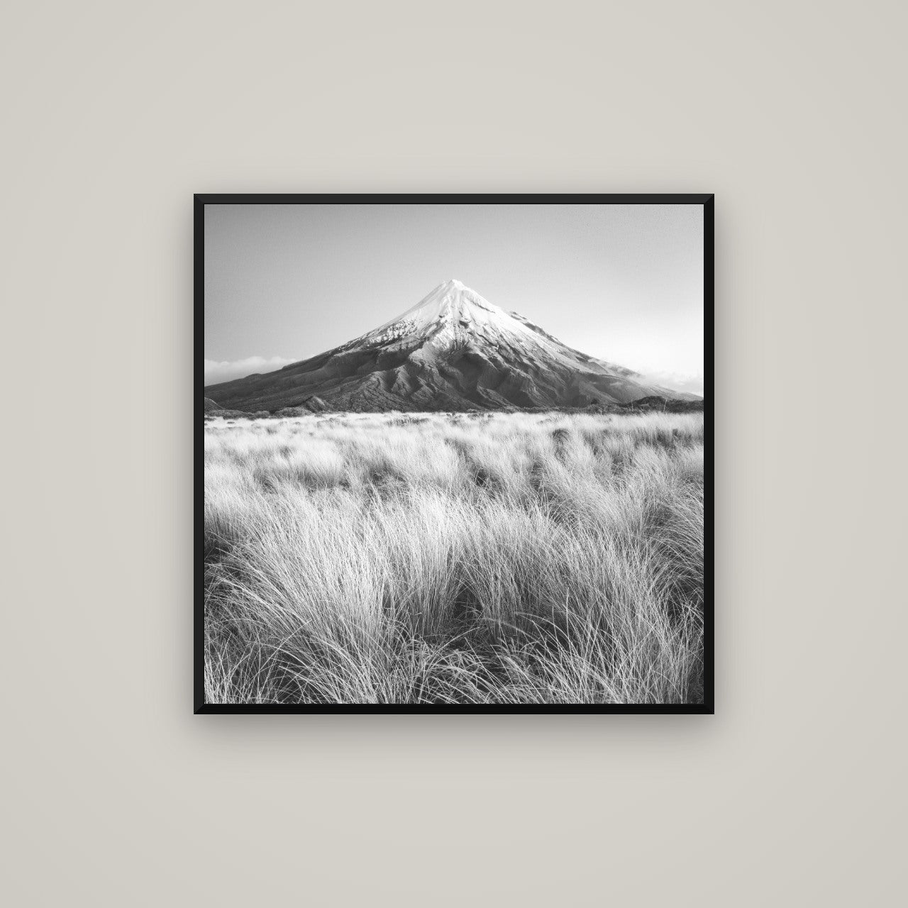 Silent Point, Mount Taranaki — Basel Black, 80×80 cm. New Zealand fine art wall art by Stephen Milner.