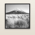 Silent Point, Mount Taranaki — black float frame canvas, 133 × 133 cm. New Zealand fine art landscape wall art by Stephen Milner.