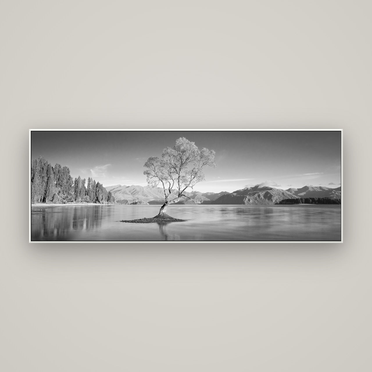 Solitude in the Shallows, Lake Wanaka — ArtBox White, 170×60 cm. New Zealand fine art wall art by Stephen Milner.