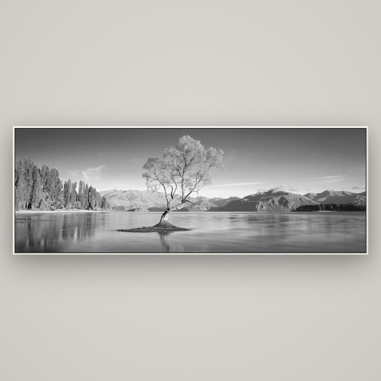 Solitude in the Shallows, Lake Wanaka — ArtBox White, 198×70 cm. New Zealand fine art wall art by Stephen Milner.