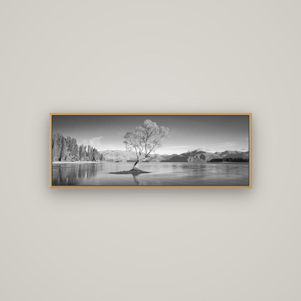 Solitude in the Shallows, Lake Wanaka, Basel Natural Oak, 113×40 cm. New Zealand fine art wall art by Stephen Milner.
