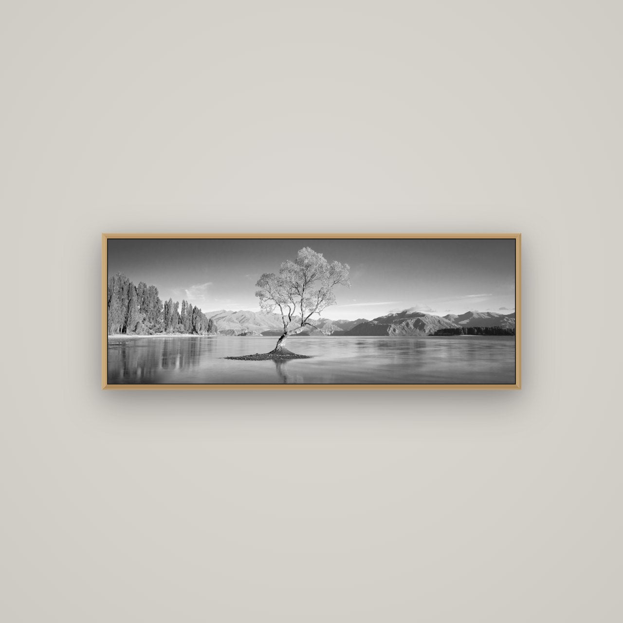 Solitude in the Shallows, Lake Wanaka, Basel Natural Oak, 113×40 cm. New Zealand fine art wall art by Stephen Milner.