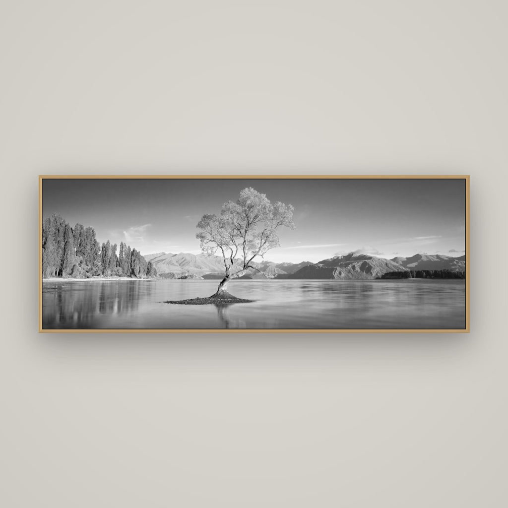Solitude in the Shallows, Lake Wanaka, Basel Natural Oak, 170×60 cm. New Zealand fine art wall art by Stephen Milner.