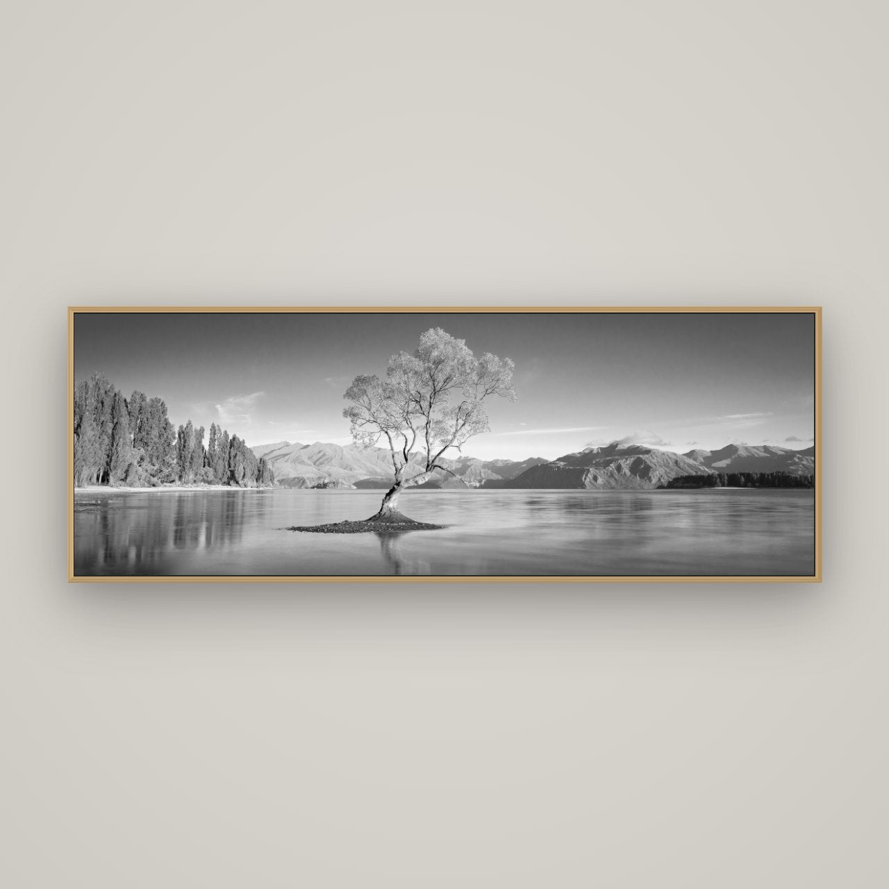 Solitude in the Shallows, Lake Wanaka, Basel Natural Oak, 170×60 cm. New Zealand fine art wall art by Stephen Milner.
