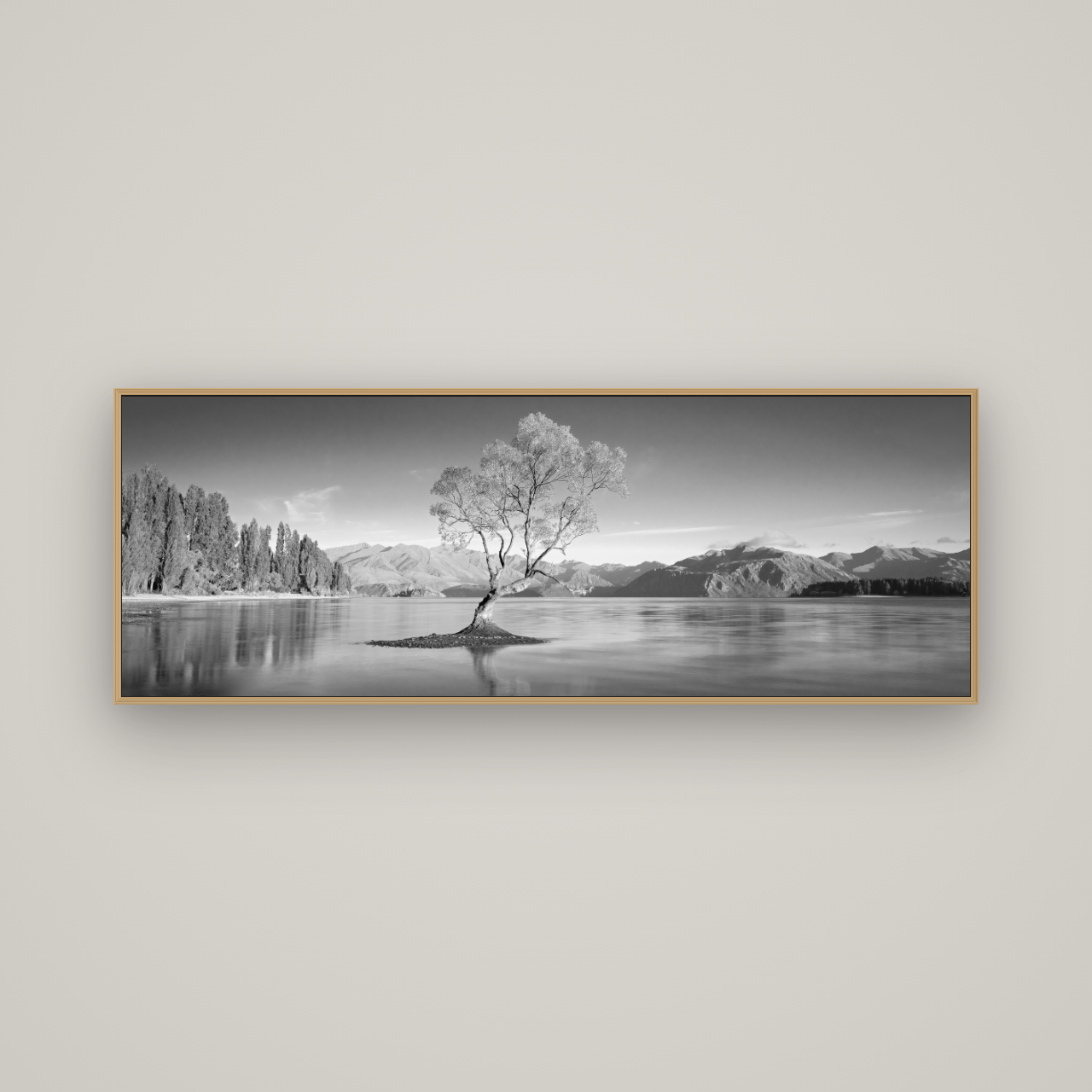 Solitude in the Shallows, Lake Wanaka, Basel Natural Oak, 170×60 cm. New Zealand fine art wall art by Stephen Milner.