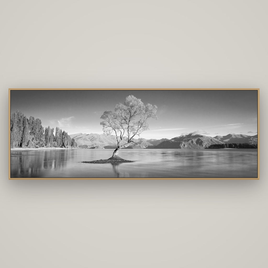 Solitude in the Shallows, Lake Wanaka, Basel Natural Oak, 198×70 cm. New Zealand fine art wall art by Stephen Milner.