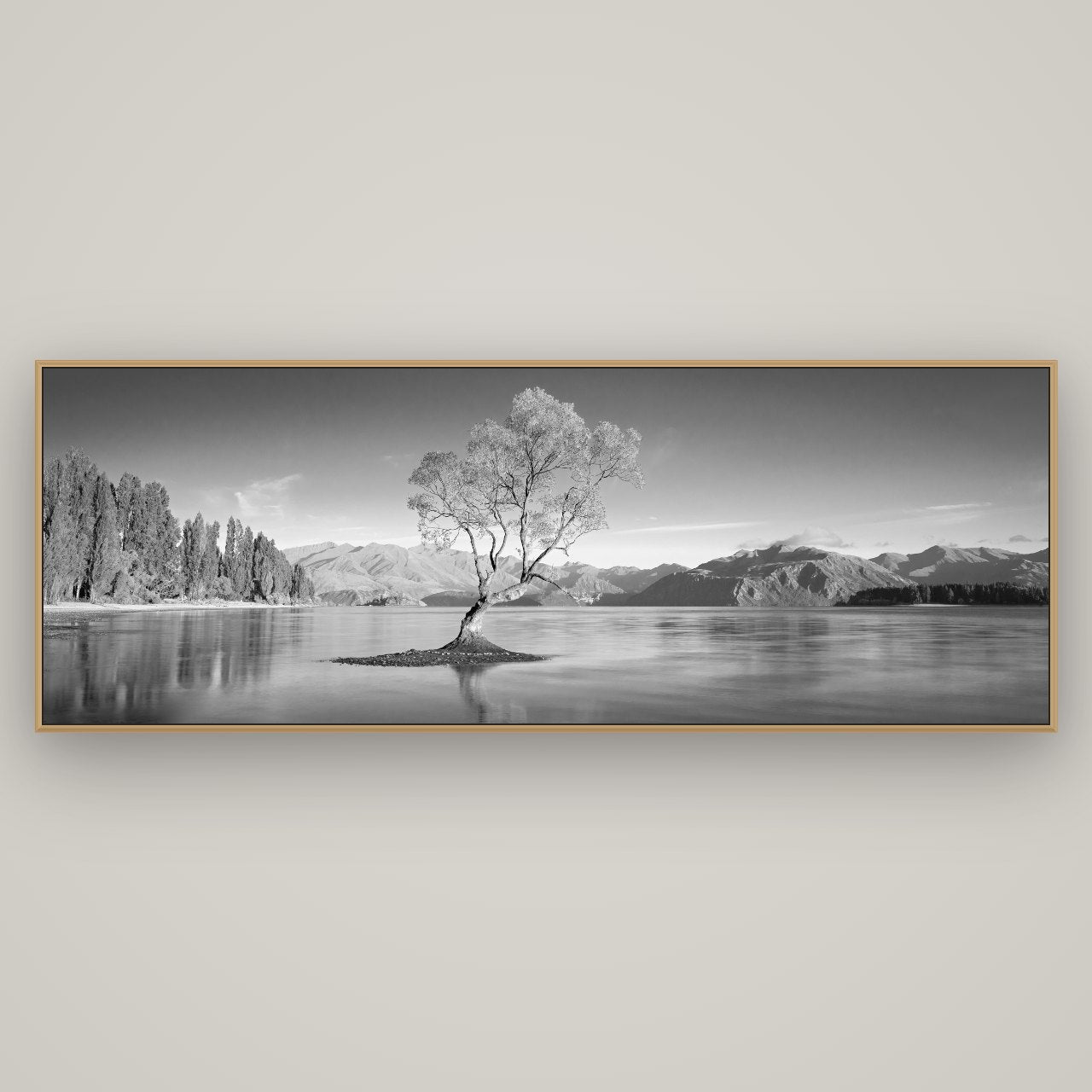 Solitude in the Shallows, Lake Wanaka, Basel Natural Oak, 198×70 cm. New Zealand fine art wall art by Stephen Milner.