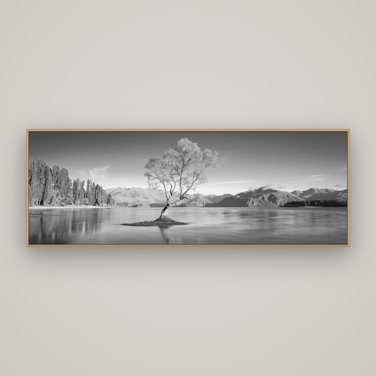 Solitude in the Shallows, Lake Wanaka, Basel Natural Oak, 198×70 cm. New Zealand fine art wall art by Stephen Milner.