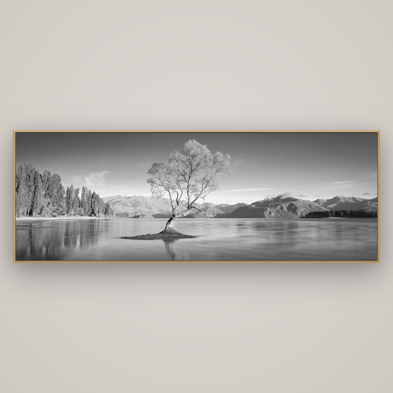 Solitude in the Shallows, Lake Wanaka, Basel Natural Oak, 227×80 cm. New Zealand fine art wall art by Stephen Milner.