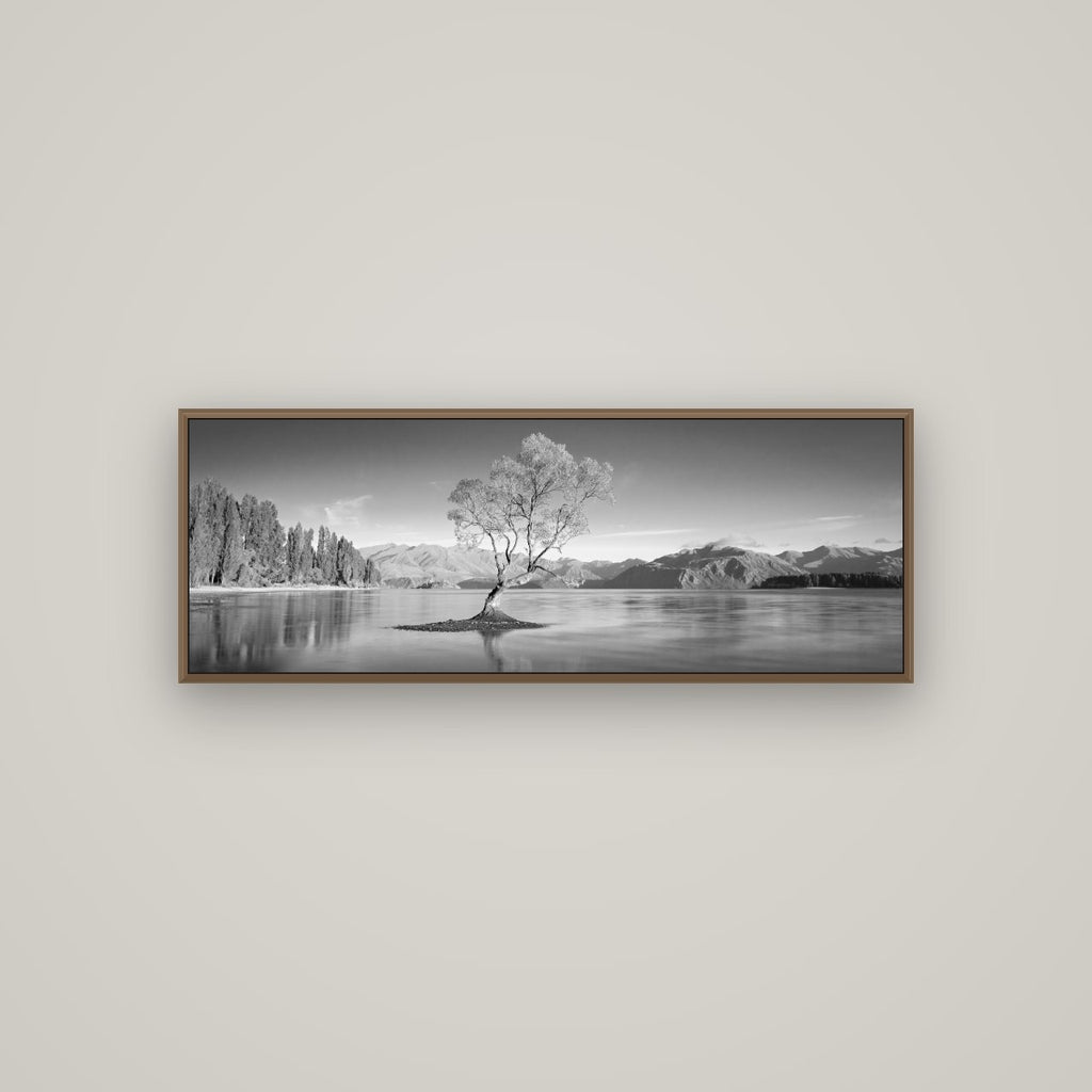 Solitude in the Shallows, Lake Wanaka, Basel Walnut, 113×40 cm. New Zealand fine art wall art by Stephen Milner.