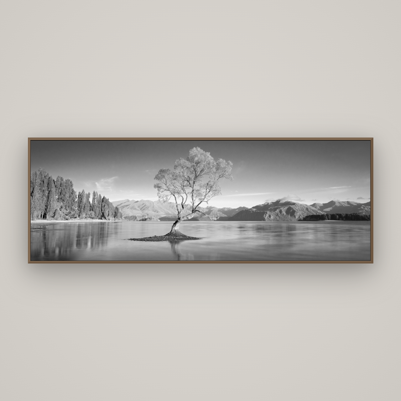 Solitude in the Shallows, Lake Wanaka, Basel Walnut, 198×70 cm. New Zealand fine art wall art by Stephen Milner.