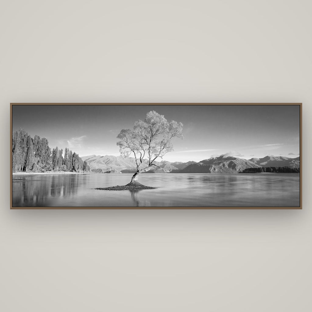 Solitude in the Shallows, Lake Wanaka, Basel Walnut, 198×70 cm. New Zealand fine art wall art by Stephen Milner.